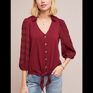 Anthropologie Buttoned Tie-Bottom Blouse
